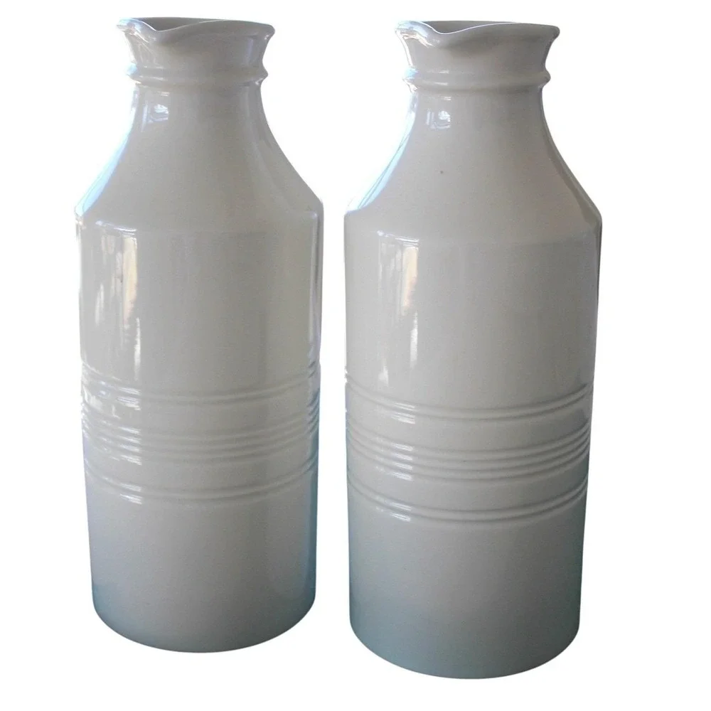 Lenox Tin Can Alley Tall‎ Milk Bottle Porcelain White 40oz Pair